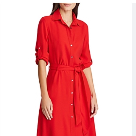 Red Ralph Lauren Fit-and-Flare Shirtdress - Picture 1 of 4